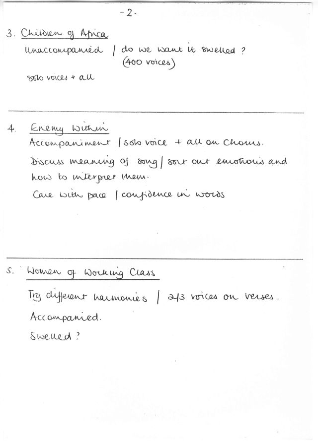 Handwritten notes from page 2 of a campaign event performance